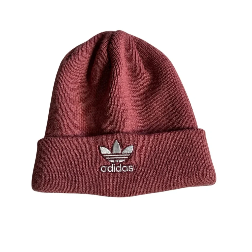 Adidas Originals Trefoil Cuffed Knit‎ Beanie Hat in Trace Maroon Womens One Size